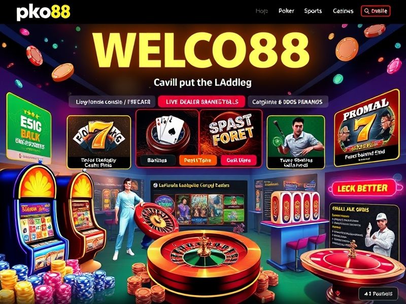 Official promotional website for pko88.com, a licensed online gambling platform offering casino games, sports betting, and poker with competitive odds and secure transactions.